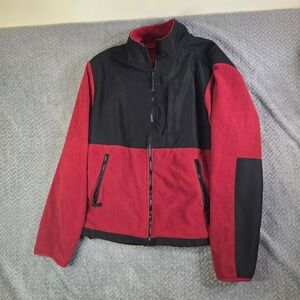 Faded Glory Men's Large Full Zip Fleece Jacket Red Black Colorblock